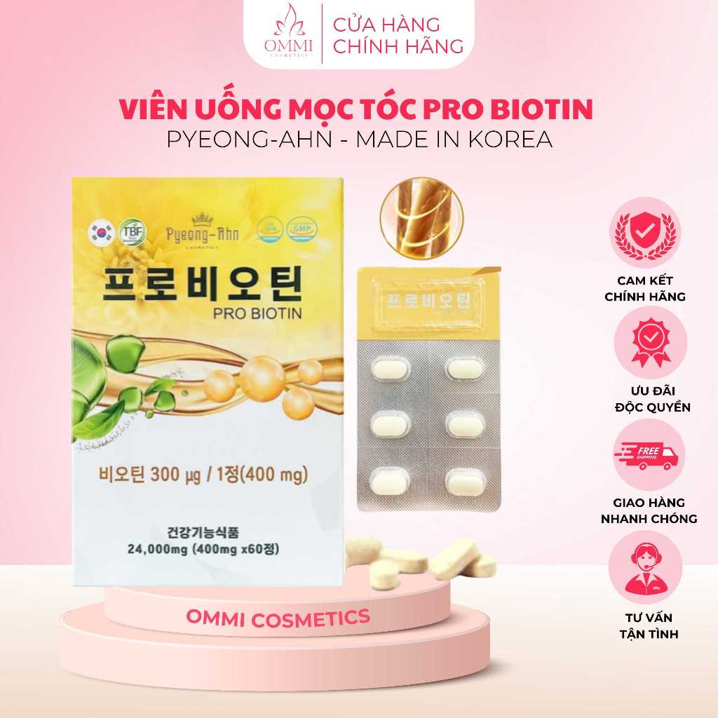 Viên uống mọc tóc, đẹp da PRO BIOTIN Pyeong-Ahn Hàn Quốc (60 viên)