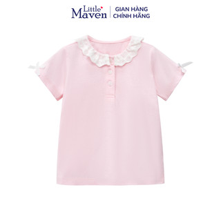Áo thun polo hè cotton cổ thêu ren cho bé gái 2-7 tuổi A654 - Little Maven Chính Hãng