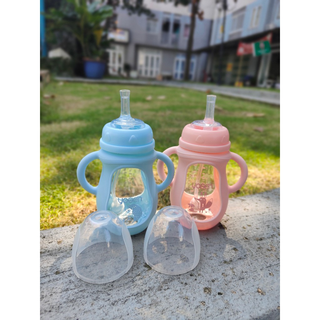 Bình thủy tinh uống nước/ tập uống nước/ uống sữa 240ml Youen, 360 độ