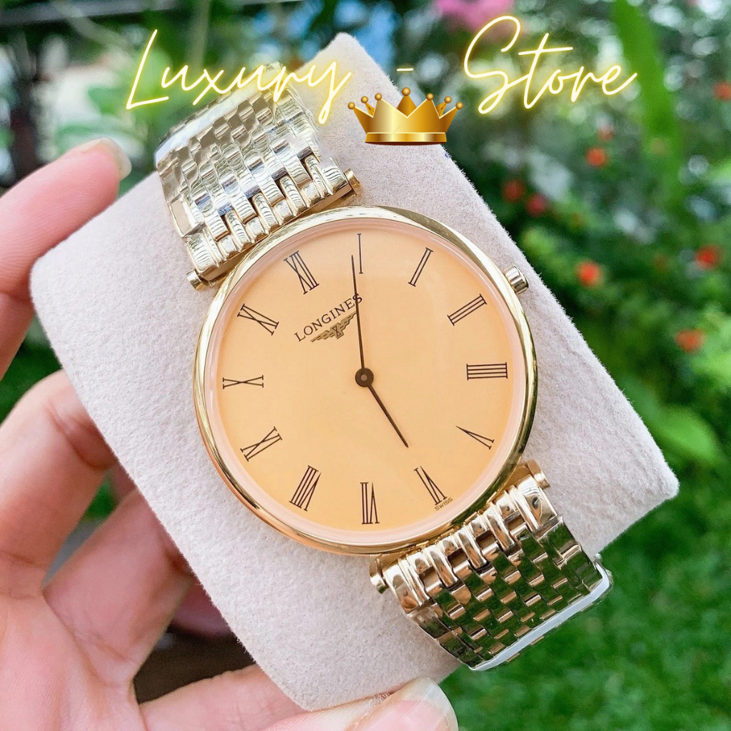 Đồng Hồ Longines Vàng Mặt Số La Mã Kính Sapphire Nam Nữ