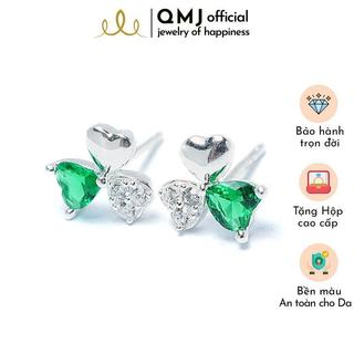 Bông tai bạc nữ đẹp QMJ Q075 Cỏ may mắn nạm đá xinh xắn, thời trang phụ kiện trang sức bạc 925 cao cấp
