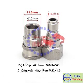 [CAO CẤP] Bộ khớp nối nhanh đầu ra dùng cho máy rửa xe công nghiệp đầu ren 22mm cốt 3/8inch - nguyên bộ đồng - BKNN3/8