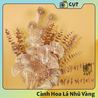 Cành hoa nhũ vàng, cành lá rẻ quạt trang trí tết, cắm bình, trang trí giỏ quà cụt decor