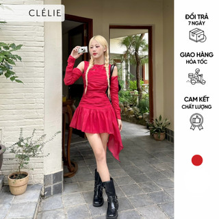 Đầm tơ xốp rút nhúng tà xéo | HANNA DRESS - CLÉLIE
