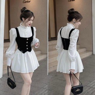 SET ĐẦM SƠ MI KÈM ÁO GILE NHUNG