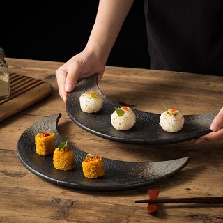 (SẴN) Đĩa sứ trăng khuyết (mặt trăng đen), khay sushi pc Nhật - Bát Đĩa sứ nhà hàng cao cấp