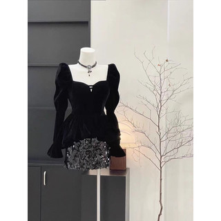 Áo nhung tay dài trễ vai koreastyle