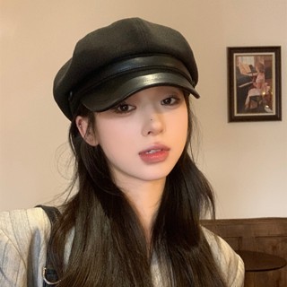 Mũ Nồi Mũ Beret Lưỡi Trai Trơn Phối Da Họa Tiết Cao Cấp Dễ Kết Hợp Kiểu Hàn Quốc