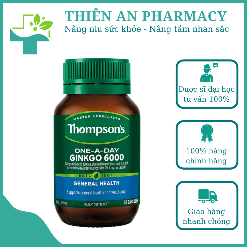 Ginkgo Biloba 6000mg Thompson's - Bổ não tăng cường trí nhớ [Úc]