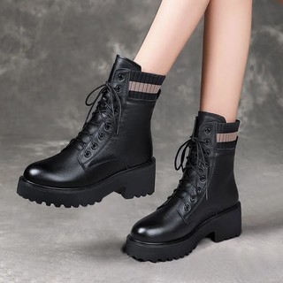 Boot nữ, Bốt nữ Martin cổ lỡ, giày chiến binh loại đẹp, bằng da