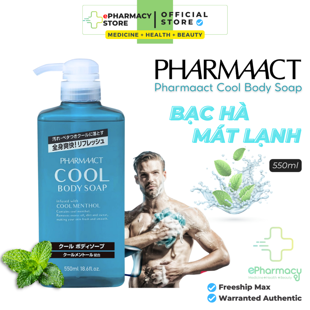 Sữa tắm bạc hà COOL PHARMAACT Nhật Bản mát lạnh cho nam [550ml] ePharmacy