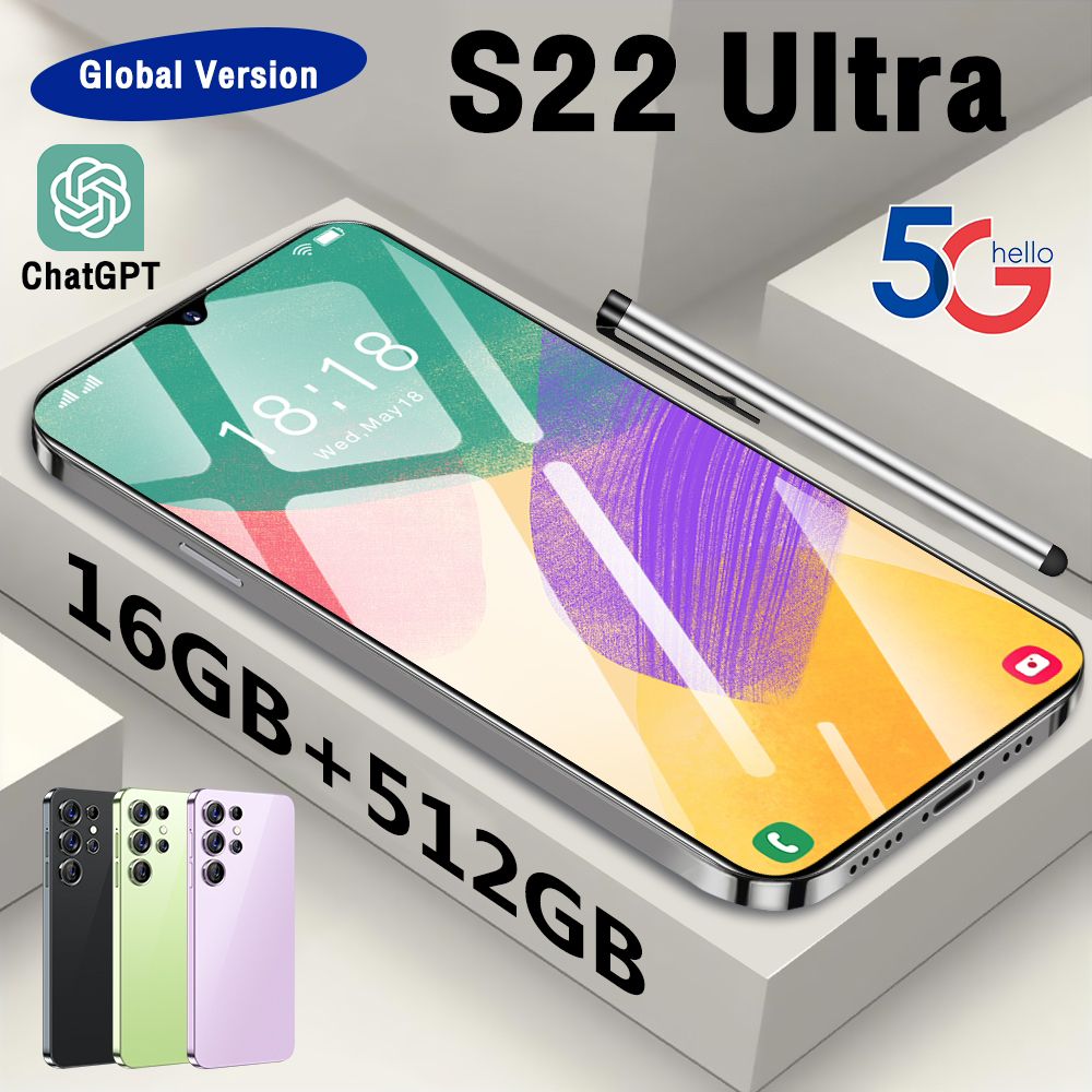 Điện thoại Di Động Giá rẻ bản S22 Ultra+ 6.8 inch Máy ảnh HD 8+128 GB Thẻ SIM đôi Pin Android smartphone
