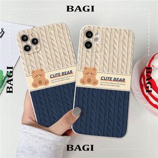 Ốp lưng Điện Thoại Tpu Hình gấu nâu sọc len trắng xanh độc đáo Cho iphone 14 pro 14 promax 11 12 13/6/7/8plus/X eh6024