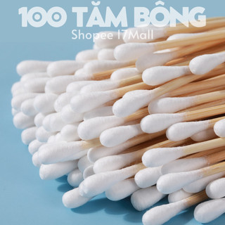 Tăm bông ngoáy tai,100 bông ráy tai thân gỗ khử trùng 2 đầu thân thiện với môi trường