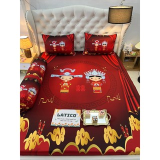 Mẫu Cưới. Bộ ga giường thun Latico siêu lạnh Lụa (áo gối ôm khoá kéo)