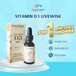 Vitamin D3 Livewise 400IU hữu cơ cho bé từ sơ sinh 24ml - Livewise Baby