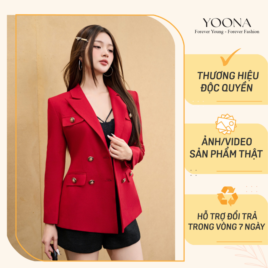 Áo khoác dạ nhật đỏ cổ vest thiết kế giả túi YOONA - YD21B184