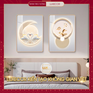 Bộ 2 tranh đầu giường tráng gương trang trí phòng ngủ phong cách bắc âu cặp đôi thiên nga decor phòng cưới LUX-LV
