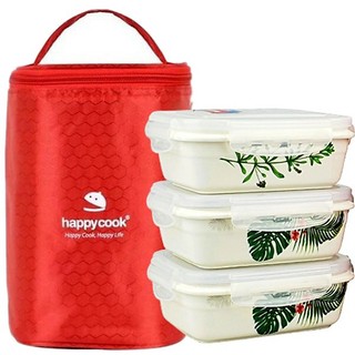 Bộ 3 hộp thủy tinh vuông 325ml + kèm túi giữ nhiệt happycook, hcc-03r giao mẫu ngẫu nhiên