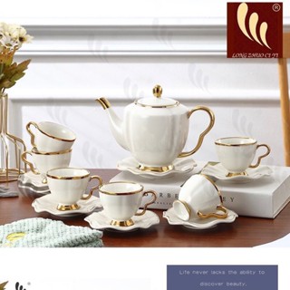  Bộ ấm chén sứ uống trà màu trắng viền vàng cao cấp sang trọng 