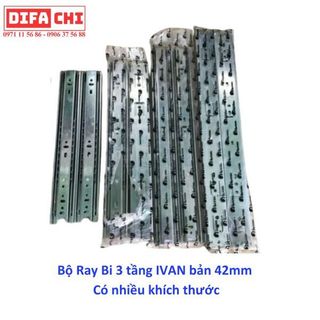 Bộ Ray bi 3 tầng IVAN bản 42mm nhiều kích thước chính hãng, thanh trượt 3 tầng, thanh ray trượt hộc tủ dài 25cm-50cm