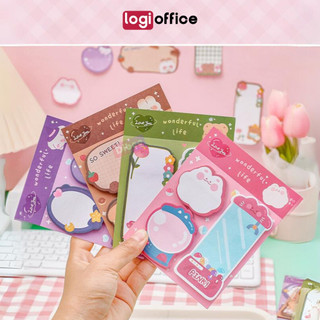 Giấy note ghi chú logi set giấy đánh dấu, nhiều màu sắc, kích thước, hình thù dễ thương tổng hợp giấy note