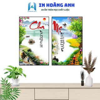 Bộ tranh thư pháp Cha mẹ tráng gương Cao Cấp, Quà tặng cha mẹ, Treo Tường Phòng Khách - Trang trí, Decor Nhà Cửa