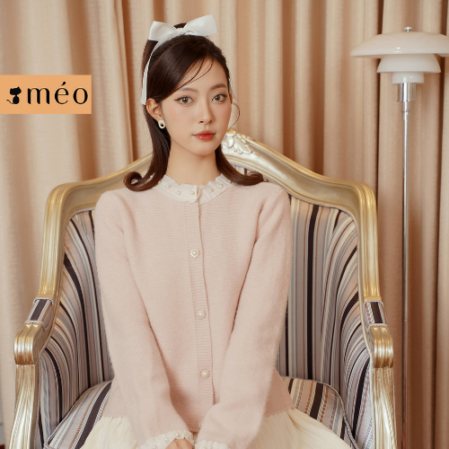 Áo len cadigan kiểu Méo Rina, khoác len cách điệu cổ tròn phối bèo tiểu thư