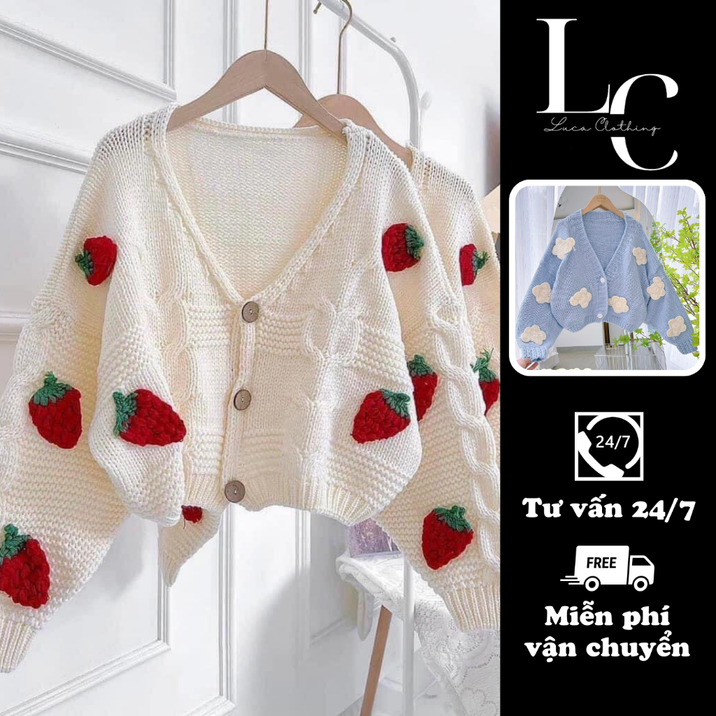 Áo khoác cardigan đính hoa nổi phong cách Hàn Quốc, Khoác len nữ dài tay dáng crt chất len dệt hàng cao cấp loại 1