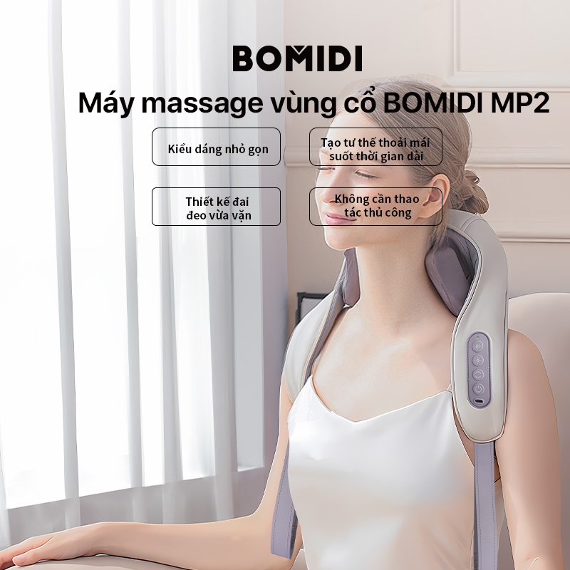 Máy Massage Cổ Vai Gáy BOMIDI MP2 - 6 Điểm Massage - Đai dây cố định - 2 Chế độ Chườm Ấm
