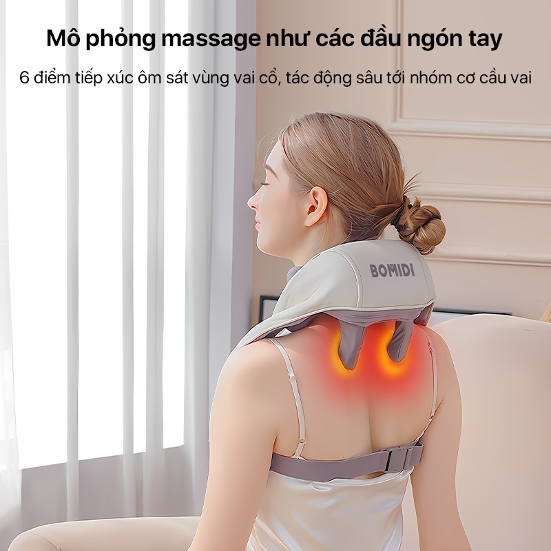 Máy Massage Cổ Vai Gáy BOMIDI MP2 - 6 Điểm Massage - Đai dây cố định - 2 Chế độ Chườm Ấm