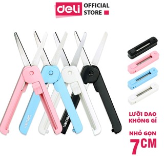 Kéo Mini Bỏ Túi Đa Năng DELI 105mm - Dạng Bút Có Thể Thu Gọn An Toàn Màu Pastel Lưỡi Cacbon Không Gỉ