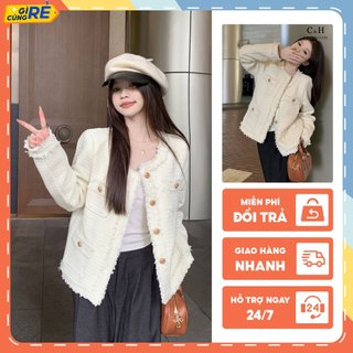 Áo dạ Tweed Nữ ngắn tua rua Áo khoác dạ cổ tròn phong cách Hàn Quốc C&H Clothing