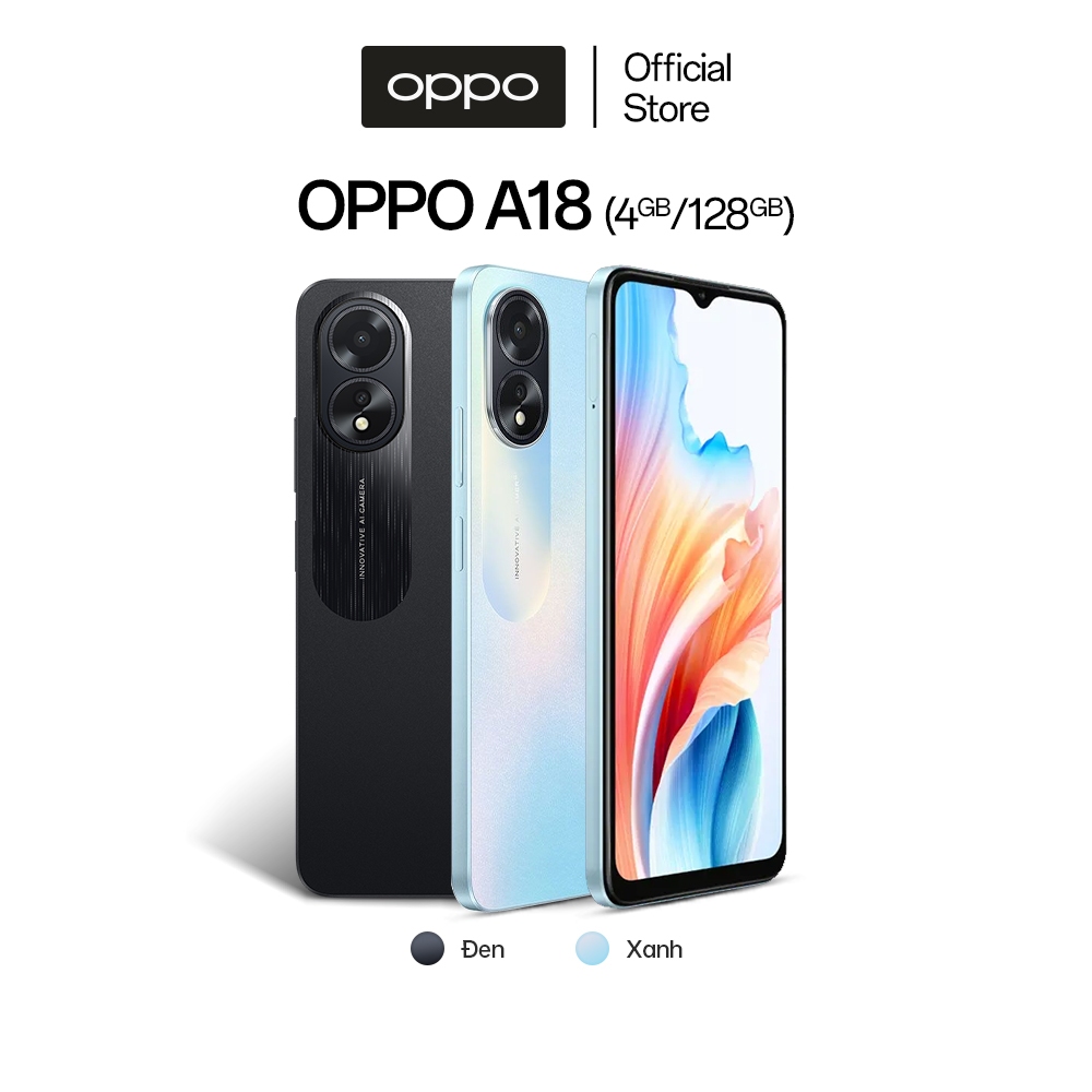 [GIAO HÀNG 2/1] Điện Thoại OPPO A18 (4GB/128GB) | Màn hình lớn | Pin 5000mAh - Hàng Chính Hãng.