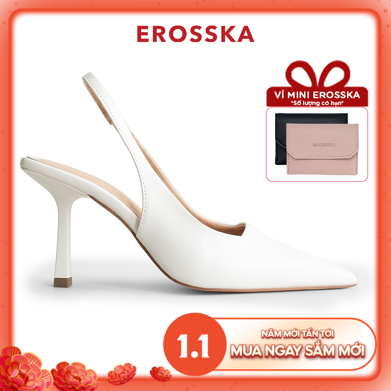 Erosska - Giày cao gót dáng Slingback mũi nhọn thanh lịch cao 8cm màu trắng - EH041 