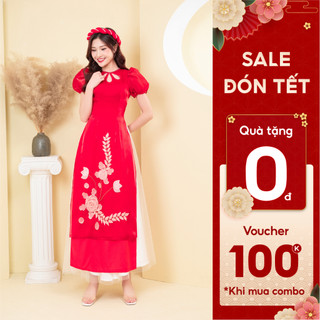 Áo dài cách tân voan đỏ cổ giọt lệ by Quỳnh Hương