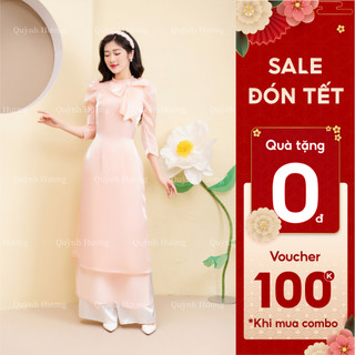 Áo dài voan hồng đính nơ cổ cách điệu by Quỳnh Hương
