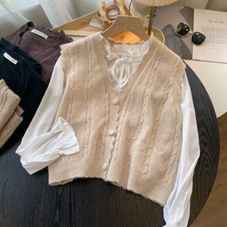 Áo gile nữ , áo gile len nữ (Không kèm áo trong) cổ V hàng dệt kim QCCC màu be đen nâu phong cách hàn quốc ulzzang