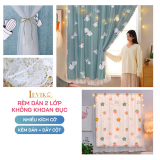 Rèm cửa dán tường Levika Cây xương rồng xanh hoạt tiết hoa kèm