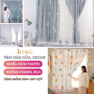 Rèm cửa dán tường 2 lớp Levika họa tiết dễ thương, không khoan đục, chắc chắn