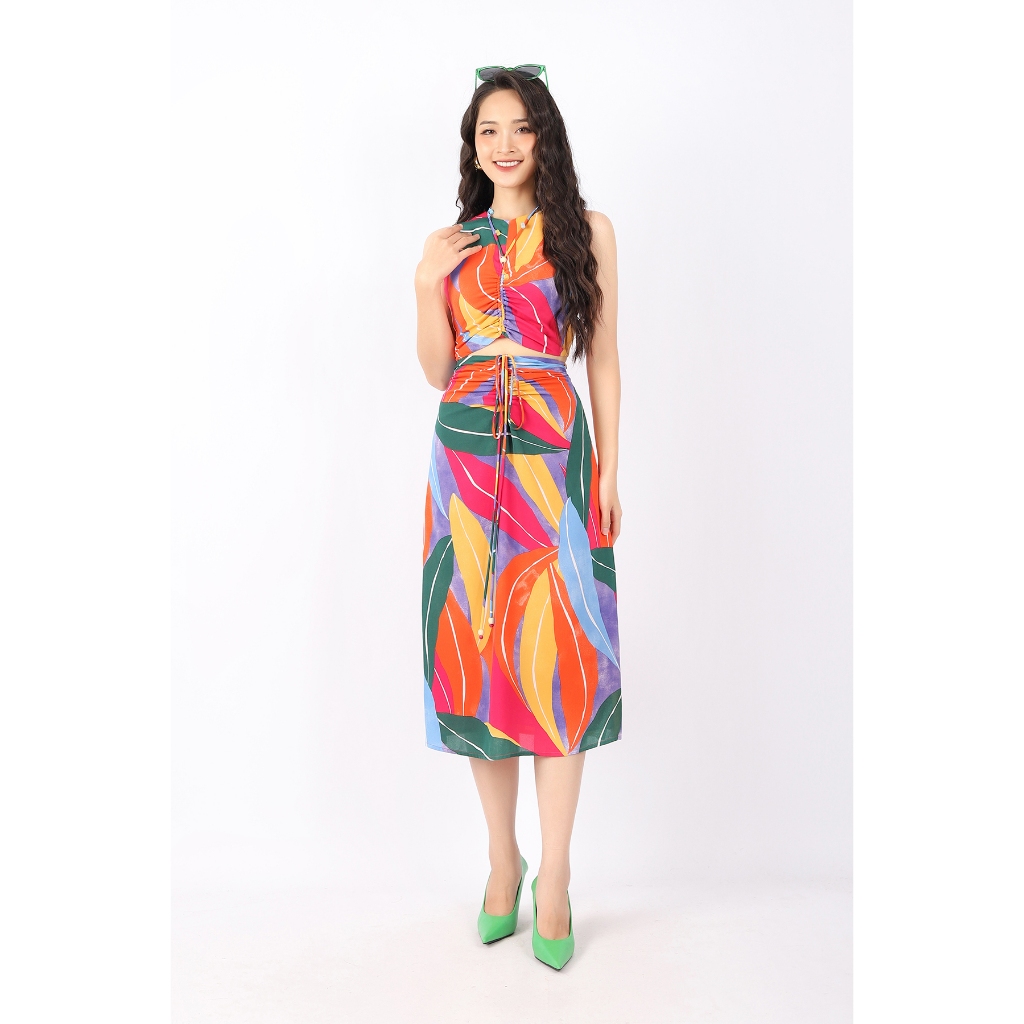 BJD32872 - Chân váy dạo phố vải chiffon dáng A cạp liền rút nhún tạo kiểu khóa thân sau - PANTIO