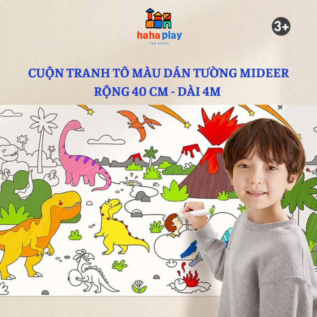 Cuộn tranh tô màu dán tường 4m*40cm Mideer cho bé từ 3 tuổi, giấy dày dặn, bóc dán dễ dàng không để lại vết keo