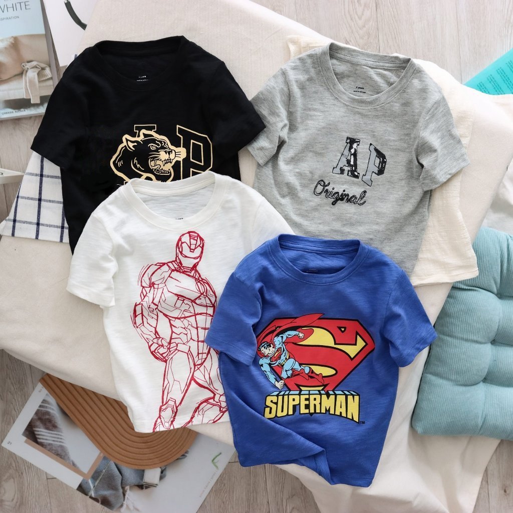 Áo thun cổ tròn in hình cho bé trai Size từ 11kg đến 55kg chất liệu cotton mềm mịn thoáng mát có 4 màu ATG11