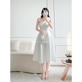 Đầm dự tiệc màu trắng lệch vai thiết kế ZOMI Z038