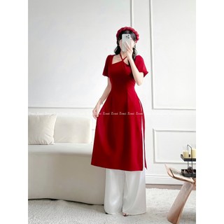 Set áo dài Tết vải nhung cao cấp cổ yếm hiện đại thiết kế Zomi Z043