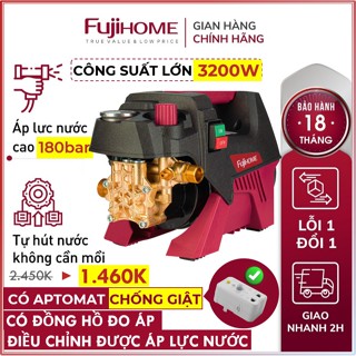Máy Xịt Rửa Xe tăng áp Fujihome, máy xịt phun rửa chỉnh bơm áp lực nước cao chống giật