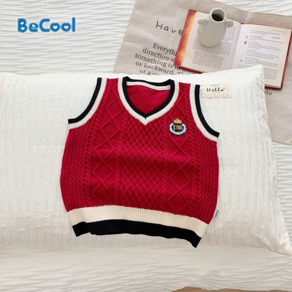 Áo Khoác Gile Len Phối Viền Cho Bé Trai - Bé Gái, Áo Gile Phong Cách Hàn Quốc Cho Bé Từ 9-27kg MINKYSUN