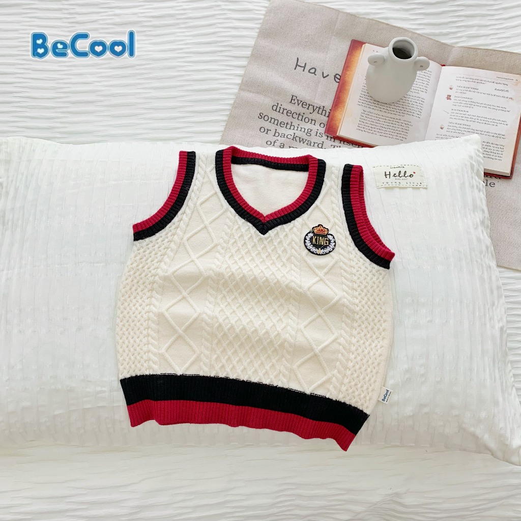 Áo Khoác Gile Len Phối Viền Cho Bé Trai - Bé Gái, Áo Gile Phong Cách Hàn Quốc Cho Bé Từ 9-27kg MINKYSUN