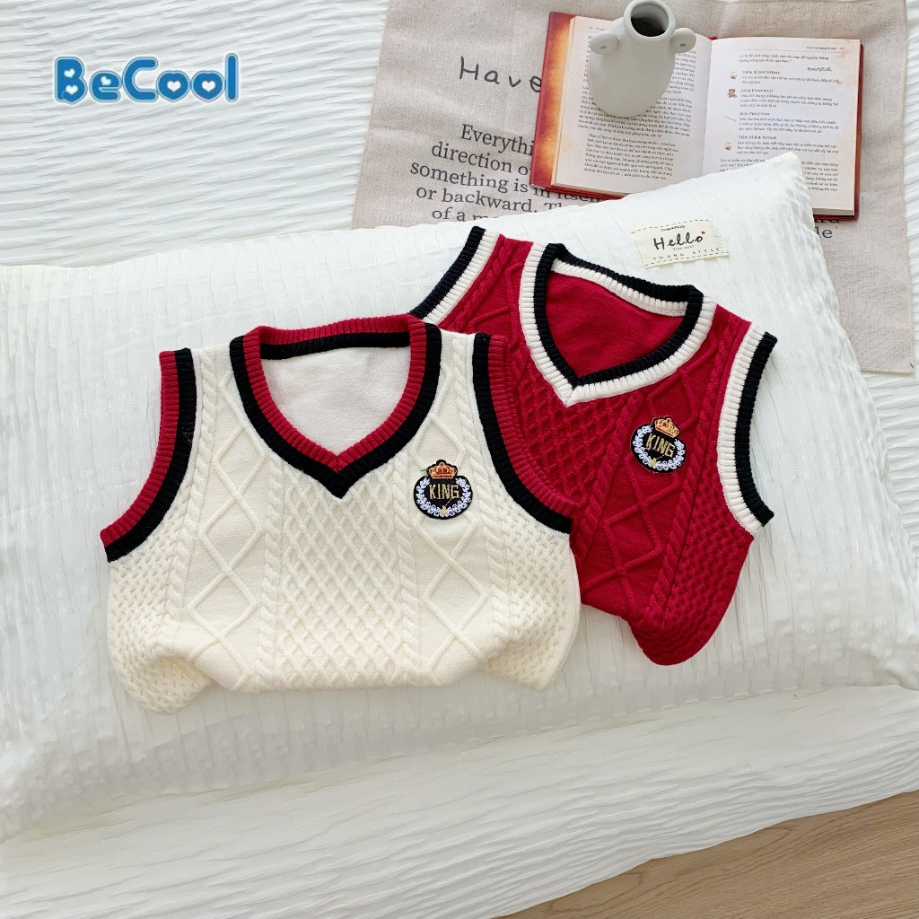 Áo Khoác Gile Len Phối Viền Cho Bé Trai - Bé Gái, Áo Gile Phong Cách Hàn Quốc Cho Bé Từ 9-27kg MINKYSUN