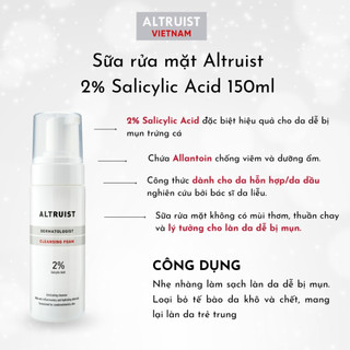 Sữa rửa mặt làm sạch, ngăn ngừa mụn dành cho da dầu mụn altruist 2% bha 150ml
